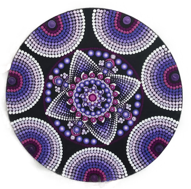Mandala Painting by Giza 16" Dark Purple Circle Black Canvas Sold