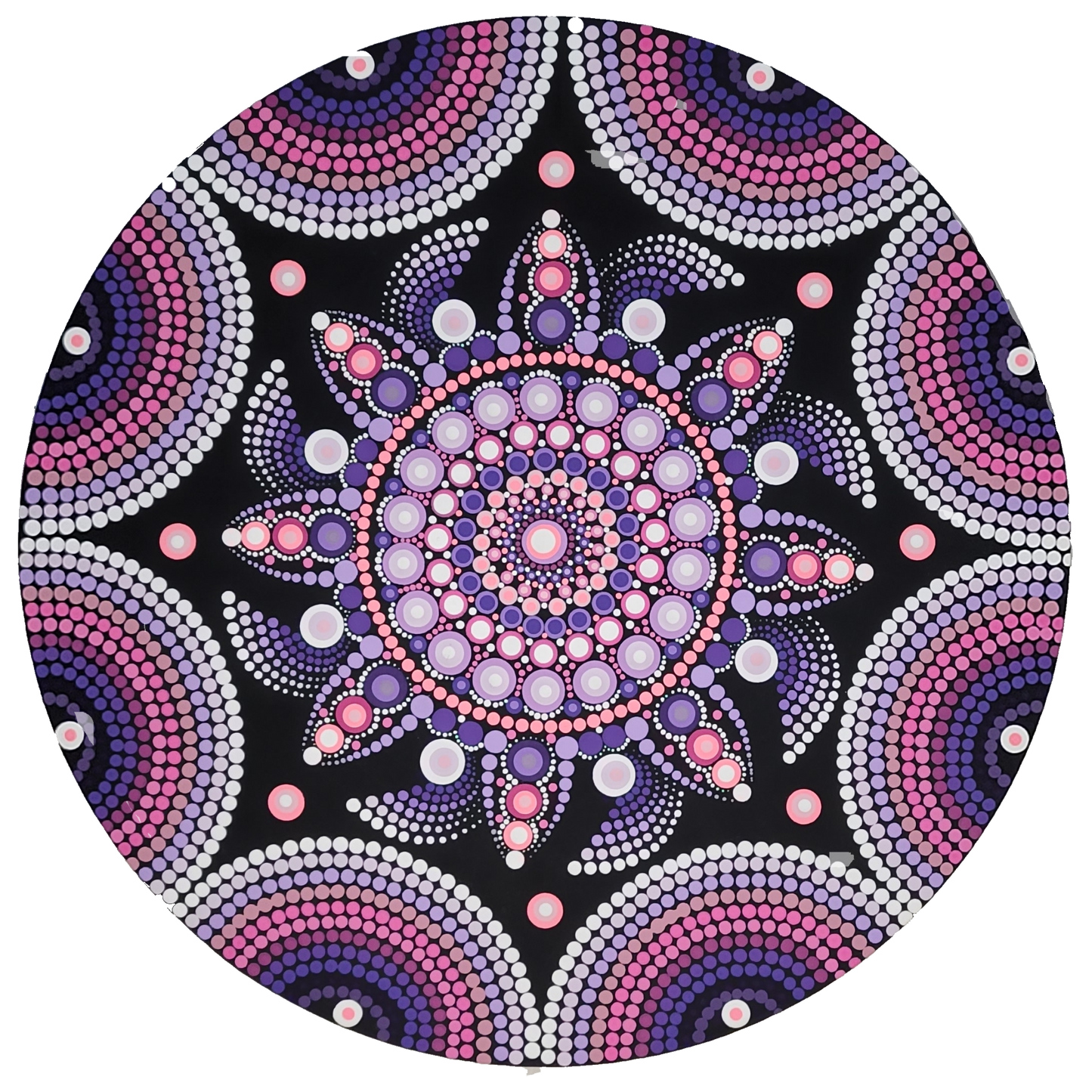Mandala Painting by Giza 16" Purple Circle Black Canvas