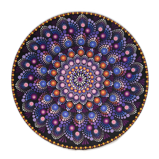 Mandala Painting by Giza 16" Purple Kaleidoscope Circle Black Canvas