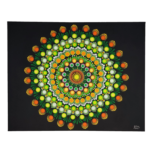 Mandala Painting by Giza 20x16" Multi Color Circle Black Canvas