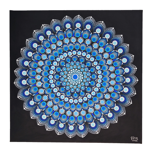 Mandala Painting by Giza 20x20" Blue  Black Canvas