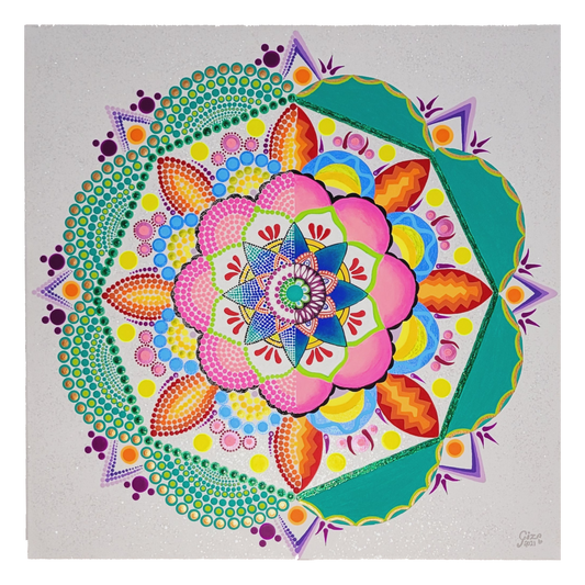 Mandala Painting by Giza 20x20" Multi Color White Canvas